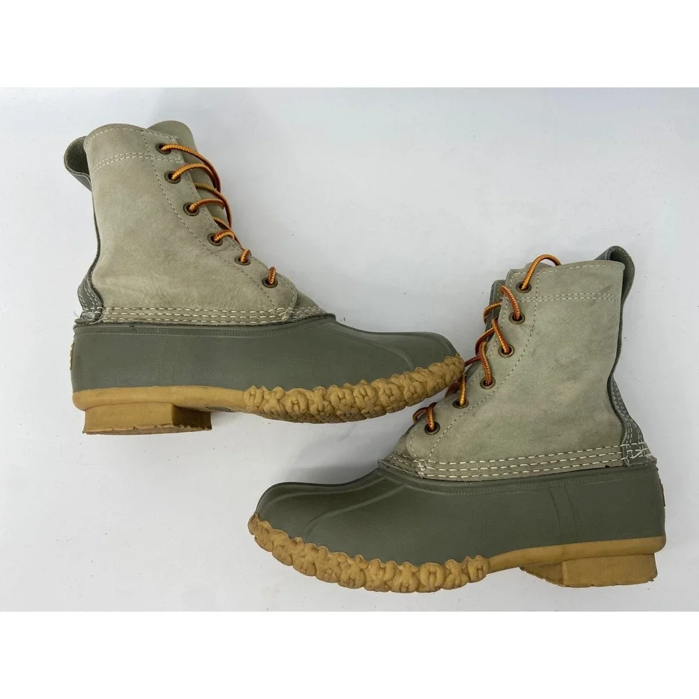 LL Bean Boots Womens 7 Green Nubuck Duck Waterproof Maine Hiking Outdoor